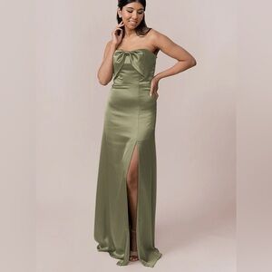 Revelry Monroe Satin Strapless Dress - Moss (Olive Green)